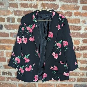 Nine West XL Black & Pink Floral Open Front 3/4‎ Sleeve Blazer